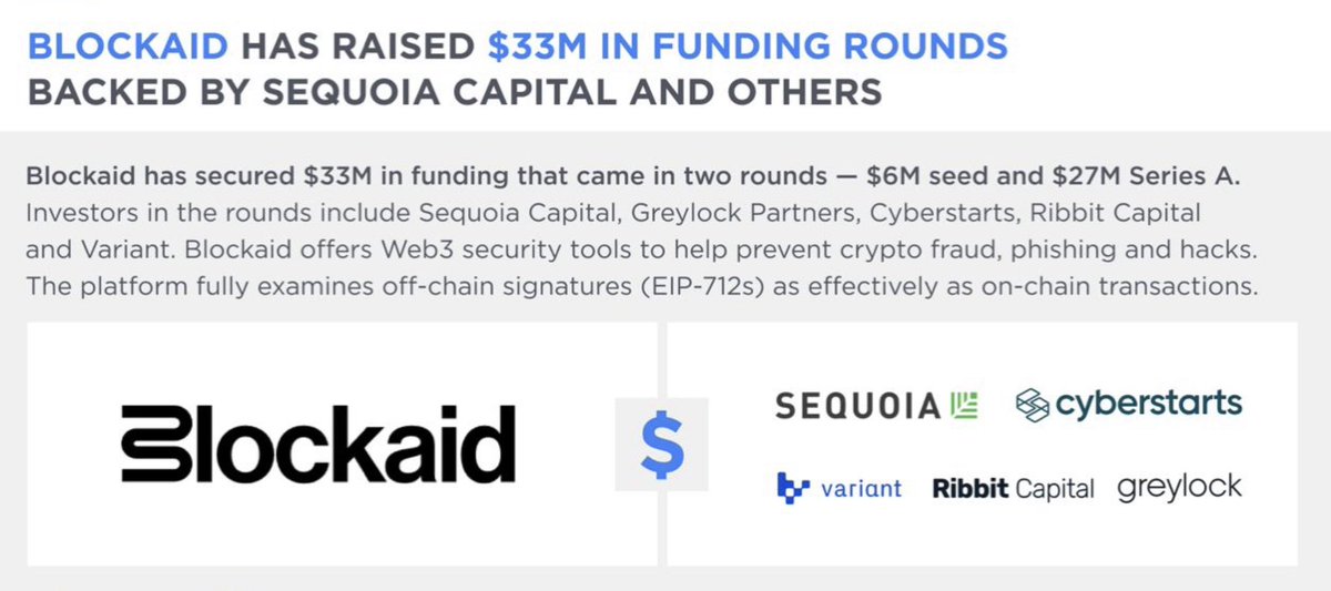 #Blockaid has raised $33M in funding rounds backed by #SequoiaCapital and others.
  #IDO #ICO #Fundinground