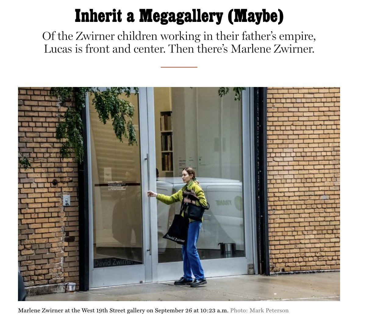 I called about 25 people to write about 250 words on the true power of a gallerist who can recruit artists, book shows, collab with fashion brands, and, perhaps most importantly, whisper into her father's ear. nymag.com/intelligencer/…