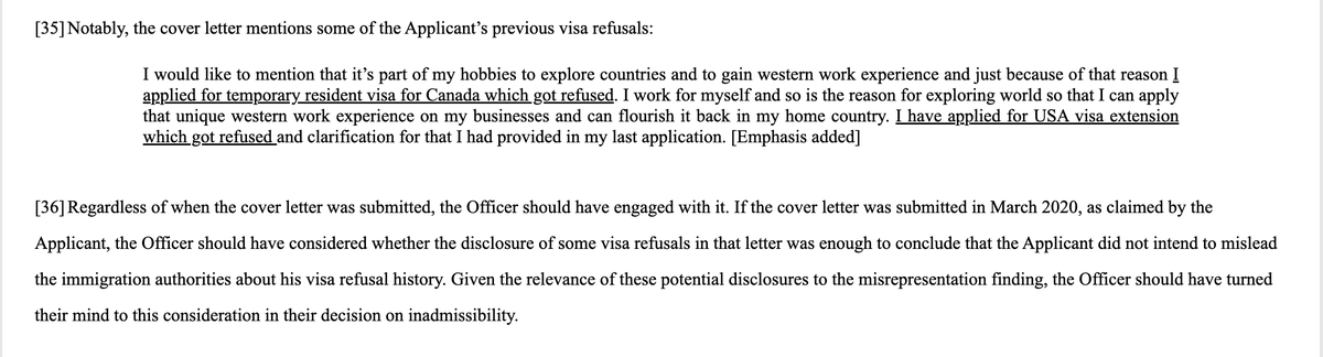 ImmigrateMb's tweet image. JR Allowed. An IRCC officer conveniently ignores the written submission of the applicant in the context of an open work permit under the IMP and slaps a five-year ban on the applicant. #openworkpermit #Immigration #cdnimm

decisions.fct-cf.gc.ca/fc-cf/decision…