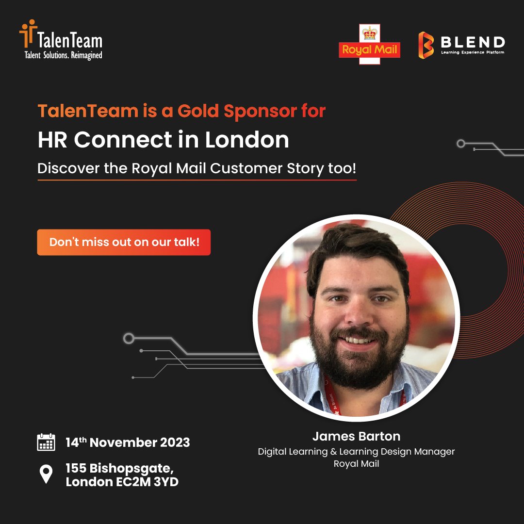 Excited to be Gold sponsors at #HR Connect London!

🧡 Explore SAP SuccessFactors innovations.
🧡 Solve #HRChallenges with our solutions.
🧡 Tailor custom solutions to your unique business needs.
Join James Barton from Royal Mail, sharing their #SAPSuccessFactors transformation.