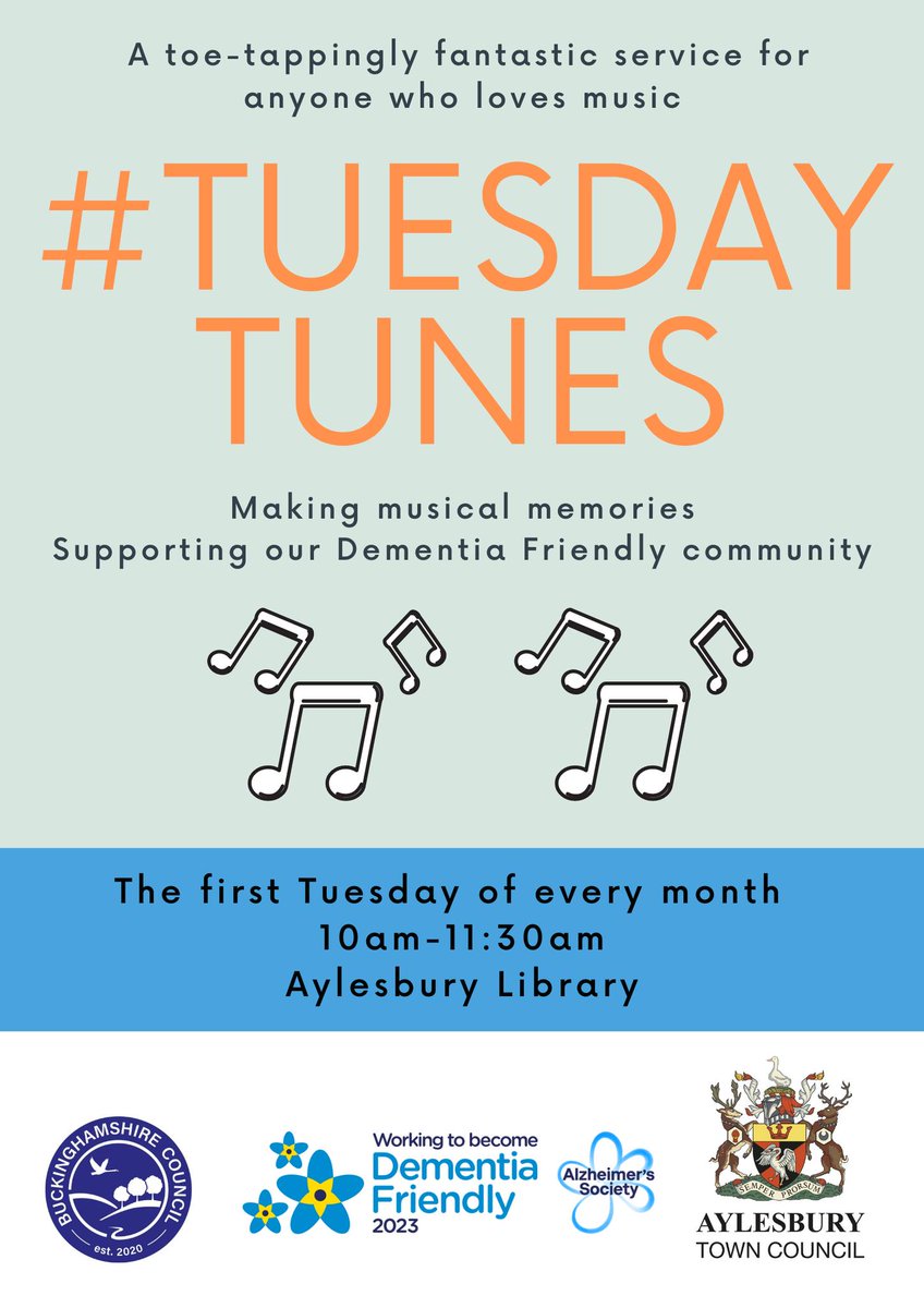🎶 The dementia community is invited to #TuesdayTunes on Tuesday 7 November at #Aylesbury Library from 10:30am. 🎶👉 fb.me/e/9f2NroRbH