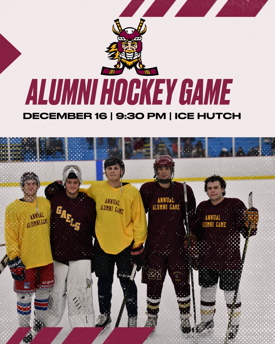 Save the date 🗓️
Alumni Game will be held on December 16 at 9:30pm at the Ice Hutch. 
Varsity 🏒 takes on Fordham Prep at 8:15 pm prior to our Alumni Game. 
#GoGaels🏒