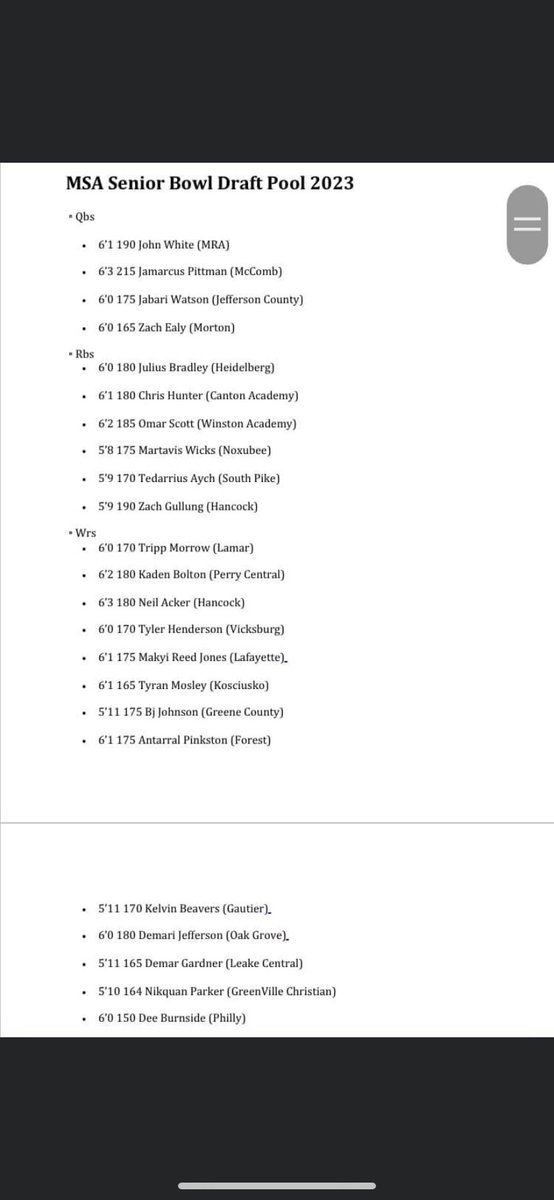 beyond blessed to have been selected to participate in the 2023 Senior Bowl by Magnolia Sports Association <a href="/COACHMARCHIGH/">Marc High</a> <a href="/GautierFB/">Gautier Football</a>  
@hunter15collins <a href="/CoachCWilson10/">Casey Wilson</a>