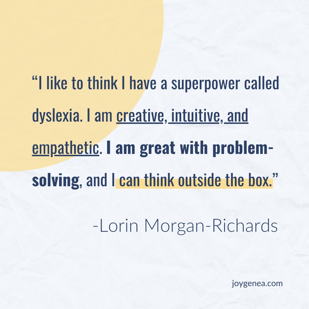 JoyGenea's tweet photo. “I like to think I have a superpower called dyslexia. I am creative, intuitive, and empathetic. I am great with problem-solving, and I can think outside the box.” -Lorin Morgan-Richards

.
#motivationalquotes #motivation #quotes #inspiration #inspirationalquotes #success https://t.co/YTO12wcPQG