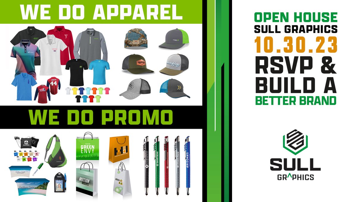 SULLGRAPHICS's tweet image. At Sull Graphics, we offer an extensive collection of customizable items and trendy apparel, all designed to supercharge your brand&apos;s visibility and effectiveness.    

There is still time to RSVP for the OPEN HOUSE 

Click the link below to REGISTER!

mysullgraphics.com/ember