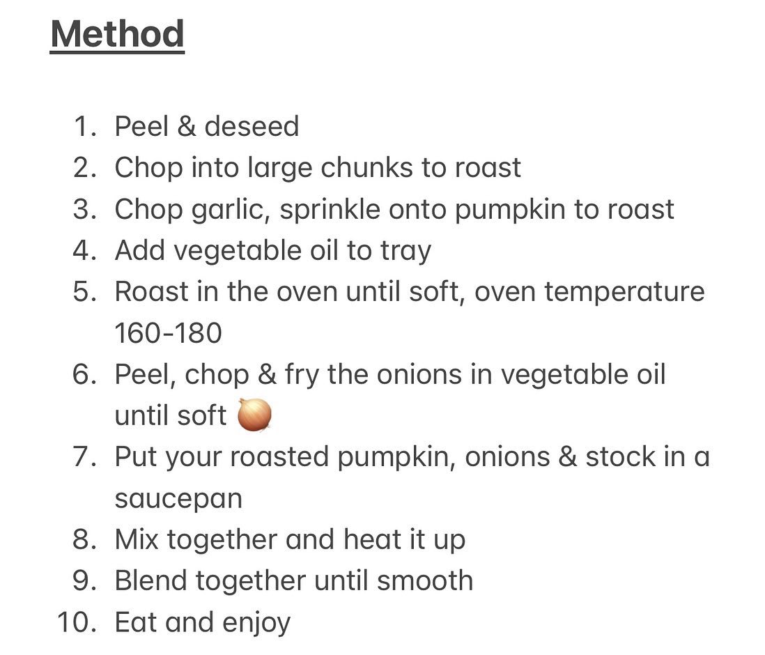 KTCityFarm's tweet image. 🥣 ITS PUMPKIN SEASON 🎃 
We have 25 gourdgeous pumpkins for sale!!!! £1 per kilo ⚖️
Perfect for carving &amp;amp; cooking!!! 
Please see a member of staff to purchase a 🎃 On Tuesday we made a lovely warming pumpkin soup with 6 students. Recipe attached 
🧡