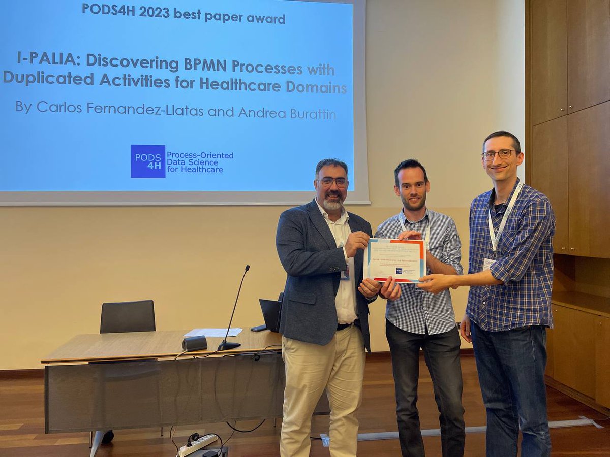 cfllatas's tweet photo. Honored to receive the best paper award at @PODS4H @icpm_conf  with @AndreaBurattin @UPV @SabienUPV @itacaUPV https://t.co/s9alKY3FUX