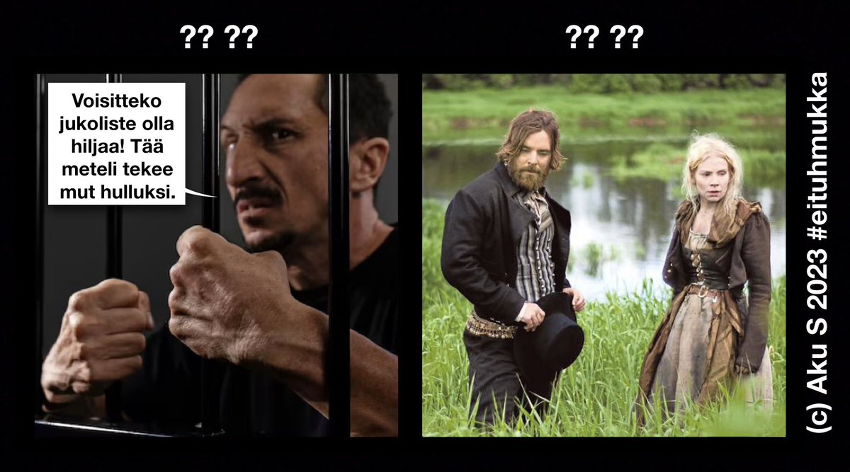 Kuka arvaa, mikä #eituhmukka sananmuunnos näitten kuvien taa kätkeytyy?

Asiaa helpottaa, jos on nähnyt Mikko Leppilammen mainion näyttelijäsuorituksen elokuvassa, josta toinen kuva on kaapattu.

Vastaus totutusti ALT-tekstin lopussa.