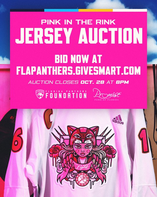 Our Pink in the Rink jersey auction is still open 💕 Don't miss your chance to bid on your favorite player's jersey! All proceeds benefit our foundation and @ThePromiseFund. Bid now » flapanthers.co/givesmart