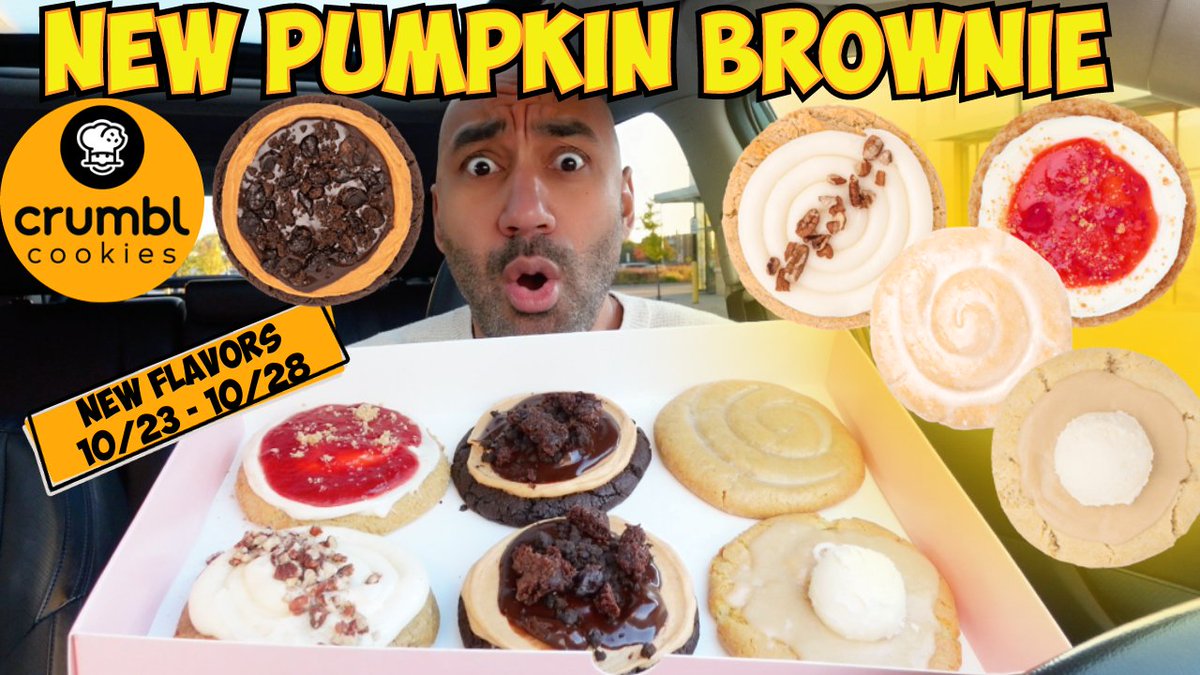 BigBen_New's tweet photo. @crumblcookies dropped a new Pumpkin Brownie Flavor + 4 New Flavors! Check out the Youtube Review - https://t.co/VllnhrsYJT #crumblcookies #crumble #crumbl #crumblreview #tiktok #foodreview #eating #cookies #cookie #delicious #hungry #lunch #dinner #cheatday #cheatmeal #chocolate https://t.co/ZOI3HQxs4g