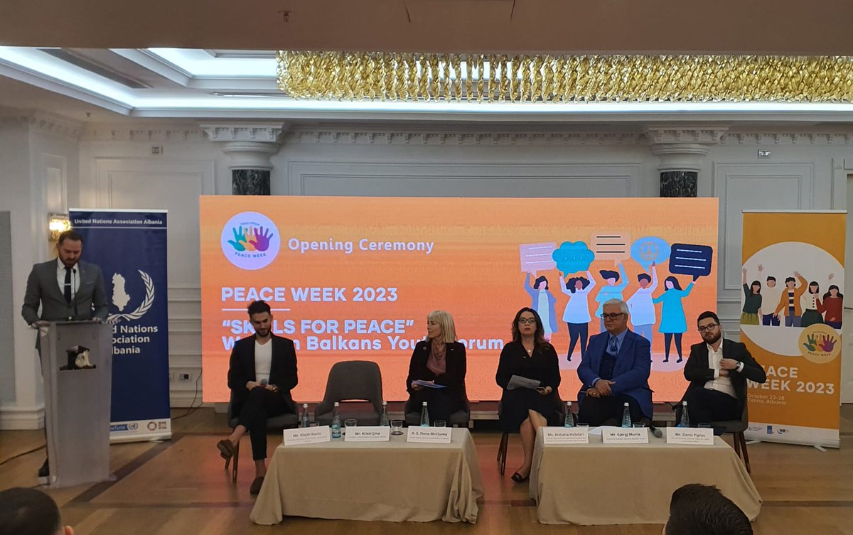 Kudos to UN Association Albania for organizing the regional Youth Peace Forum in Tirana, part of Peace Week 2023. Youth are the driving force for peace. Let's champion the Youth, Peace, and Security Agenda! 🕊️🌟 #YouthForPeace #PeaceWeek2023