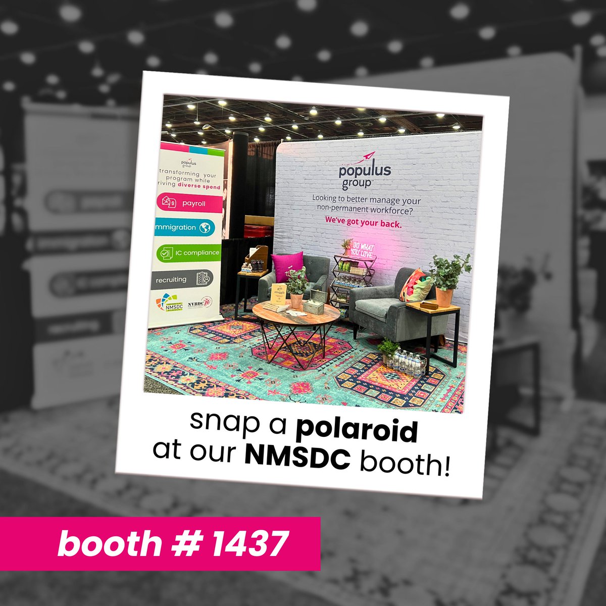 populusgroup's tweet photo. 📸 Say 'Cheese' with #TeamPG at booth #1437! Join us at @NMSDCHQ for a fun Polaroid moment and discover how we're redefining workforce solutions. From Staffing to Immigration, let's elevate your business together!

🗺️ Swipe for directions. Let's connect!

#PopulusGroup #NMSDC https://t.co/XDcDpfTihk