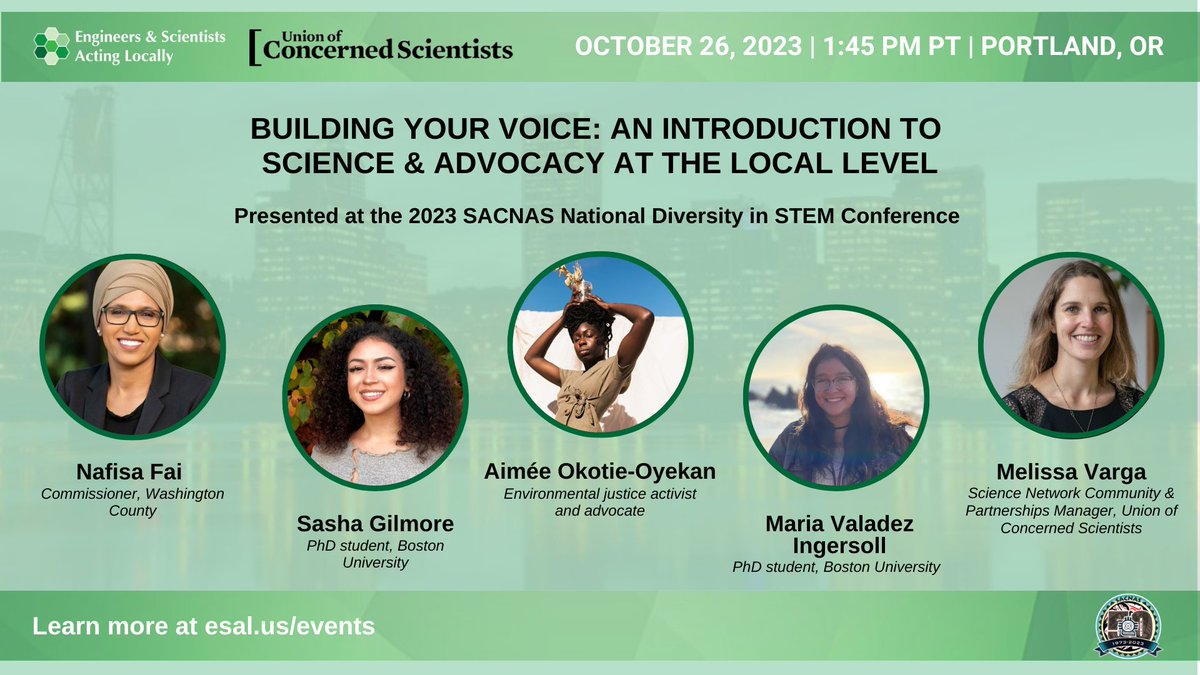 The Science Network (@scinetucs) on Twitter photo 2: Check out our workshop āBuilding Your Voice: An Introduction to Science & Advocacy at the Local Level,ā with <a href="/esal_us/">Eng&SciActLocally</a> on Thursday, 10/26, 1:45-3:00pmPT, in Room B 113-114. Our panel features <a href="/sashagilmore_/">Sasha Gilmore</a> <a href="/NafisaFai/">Nafisa Fai</a> <a href="/MVIngersoll/">Maria Valadez Ingersoll</a> & @omoecology #2023NDiSTEM 2: Check out our workshop āBuilding Your Voice: An Introduction to Science & Advocacy at the Local Level,ā with <a href="/esal_us/">Eng&SciActLocally</a> on Thursday, 10/26, 1:45-3:00pmPT, in Room B 113-114. Our panel features <a href="/sashagilmore_/">Sasha Gilmore</a> <a href="/NafisaFai/">Nafisa Fai</a> <a href="/MVIngersoll/">Maria Valadez Ingersoll</a> & @omoecology #2023NDiSTEM