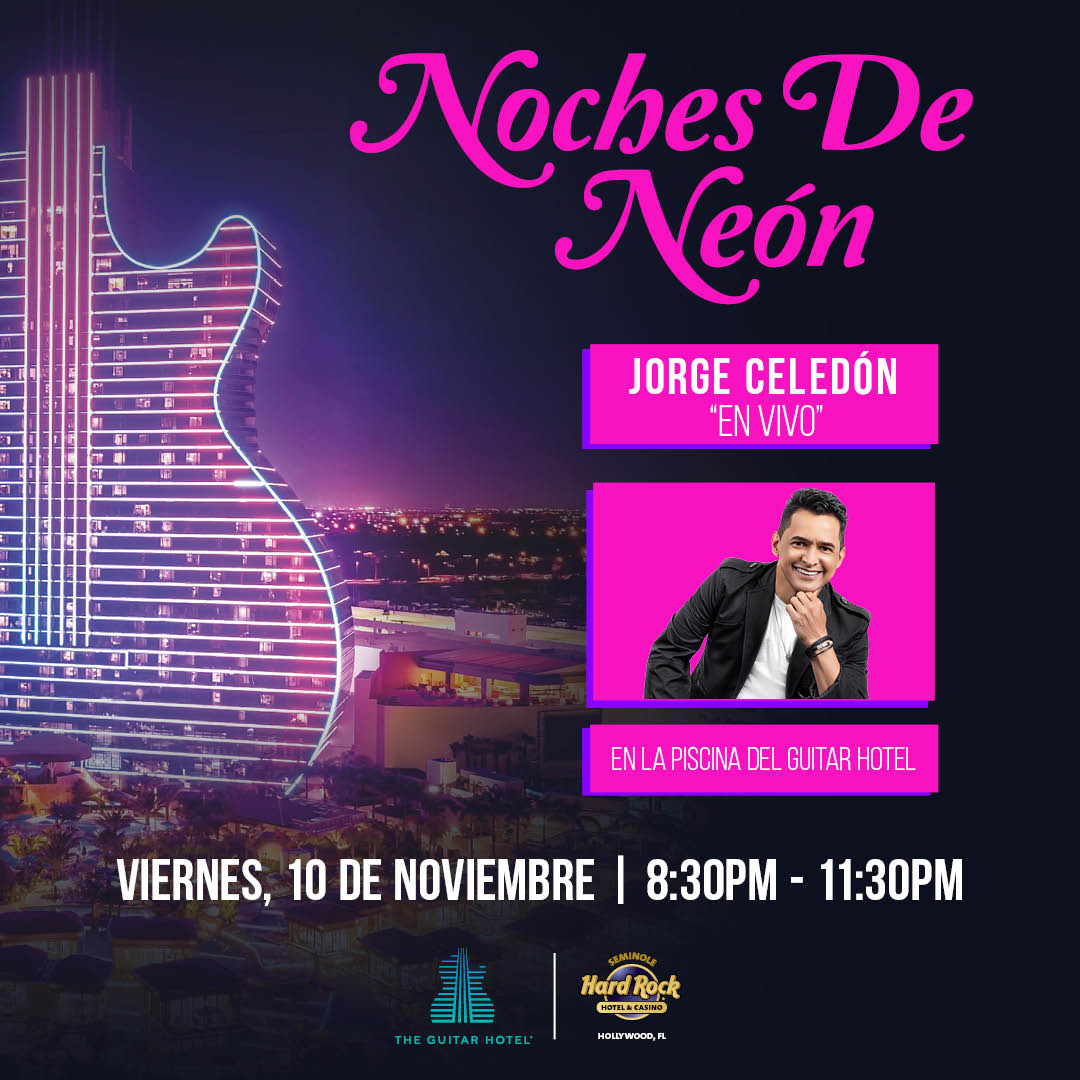 Ídolo del vallenato y cumbia 🇨🇴 🪗 y Ganador de 5 Latin GRAMMYs, <a href="/jorgitoceledon/">JORGE CELEDON</a> vivo en “Noches de Neón” en la piscina del Guitar Hotel – viernes 10 de noviembre a las 8:30 p.m. ¡Compra tus boletos YA! En ticketmaster y descubre tu ritmo.

🎫: bit.ly/GetTickets_Noc…