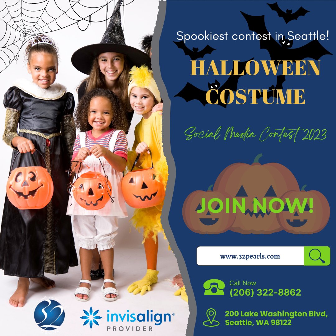 32PearlsSeattle's tweet photo. Get ready for the 32 Pearls Halloween Costume Contest! Dress up as your favorite character, snap a pic outside our offices, and post it on Facebook or Instagram with #32pearlscostumecontest. Don't miss out on the chance to win exciting prizes!  https://t.co/p4fRUHcV0I https://t.co/TED2aYue0a