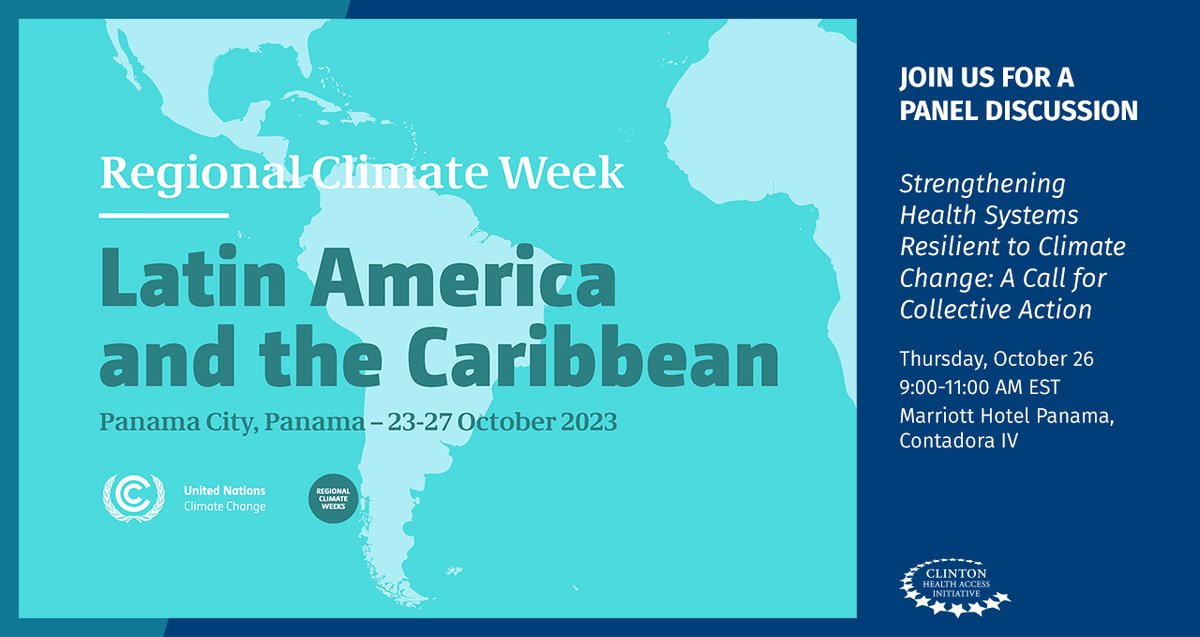 Join CHAI, @pahowho, @UNEP, and partners on Oct 26, 9 am EST, for a panel discussion on the challenges and solutions at the nexus of #climate and health. The session will feature two panels spotlighting technical experts and governmental leaders. #LACClimateWeek