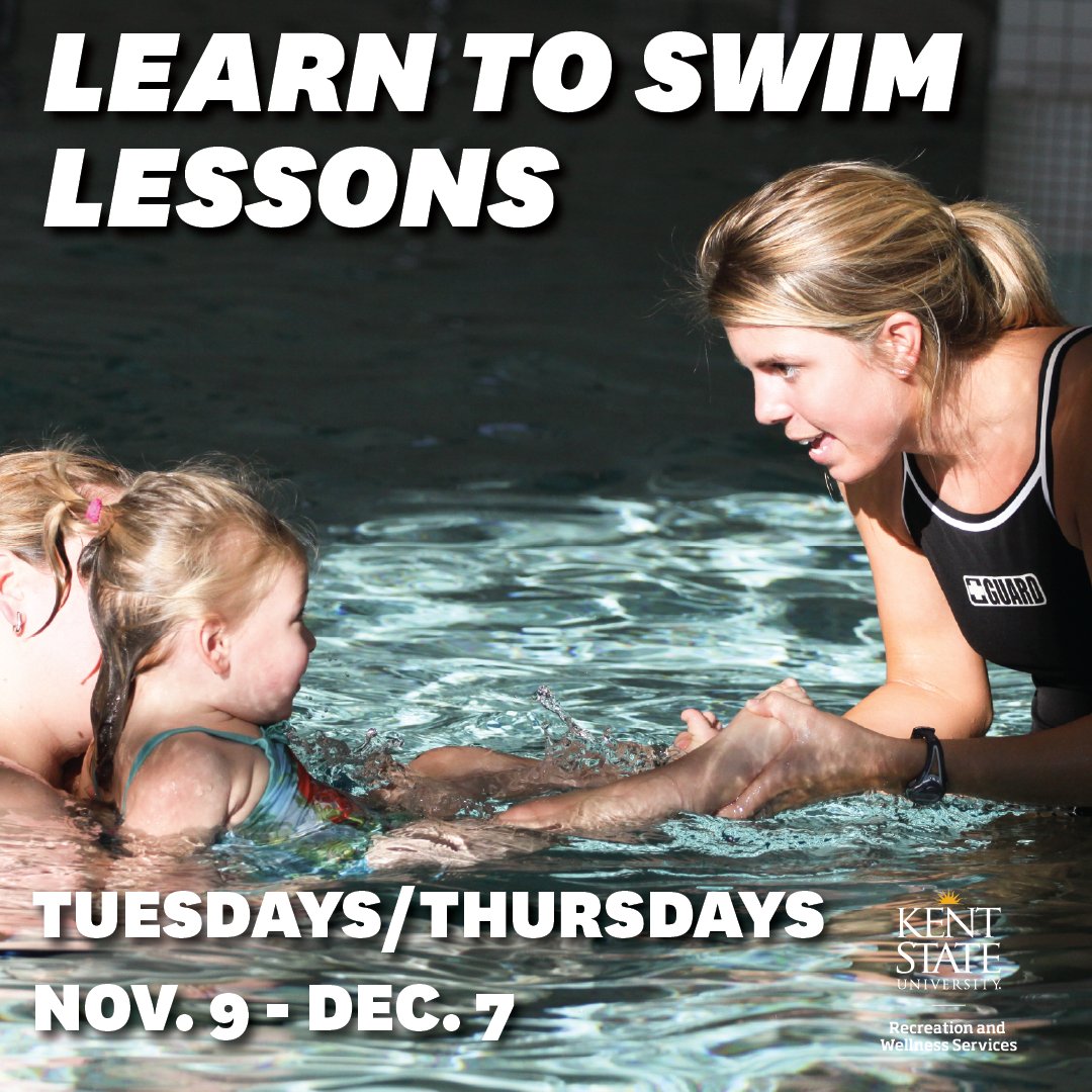 Register for our next Learn to Swim lessons held on Tuesdays and Thursdays from Nov. 9 - Dec. 7.  Levels range from Preschool to Adult.  Register online at recwell.kent.edu.  Cost is $50/student, $60/member, $70/non-member. #LearntoSwim
