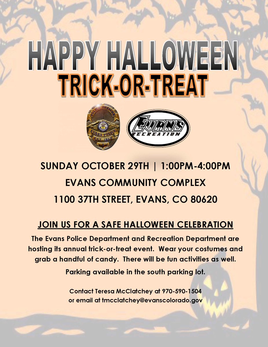 EvansColorado's tweet photo. This weekend, two great events! Free shredding and drug take back on Oct. 28 at Sam's Club and Halloween Trick-or-Treat on Oct. 29th. https://t.co/CYPNn0cMPs