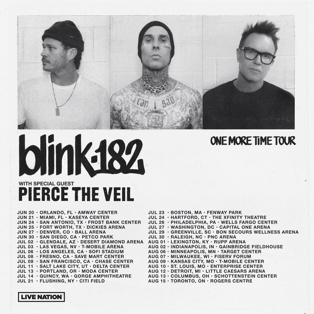 ONE MORE TIME! 2024 tour featuring special guest @piercetheveil.🤘 Get tickets Friday 10/27 at 10am local. blink182.com