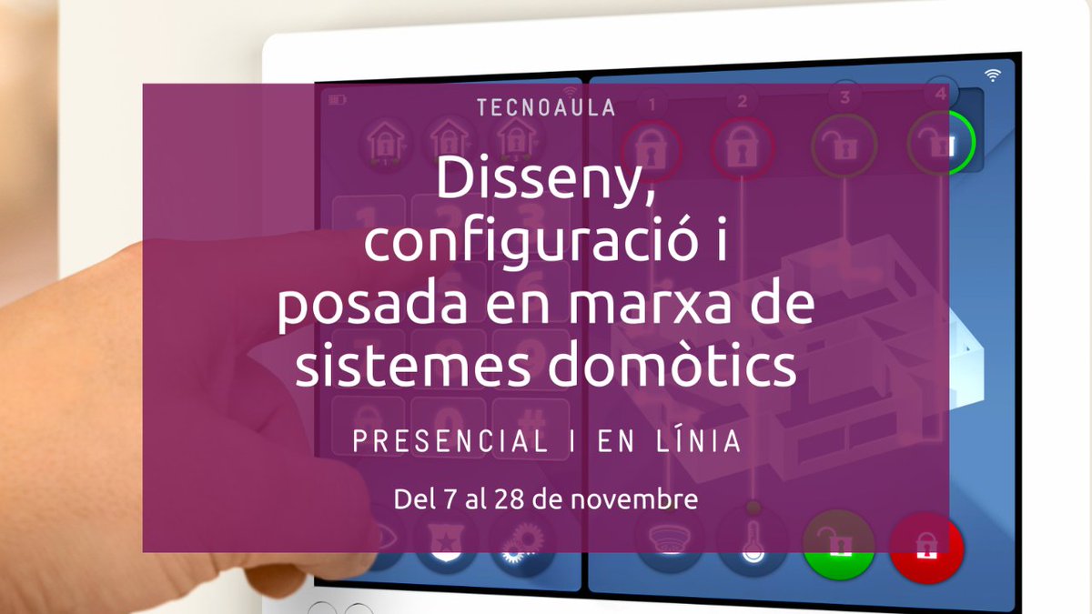 enginyersbcn's tweet photo. "Disseny, configuració i posada en marxa de sistemes domòtics"
📆 Del 7 al 28 de novembre.
📍 Presencial o en línia.
ℹ️ Més informació i inscripcions: https://t.co/MvENiwxDPv
#enginyer #formació #tecnoaula https://t.co/ymsqKtcluE