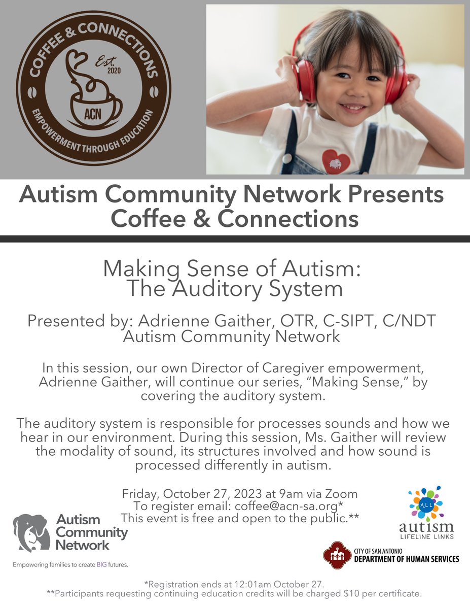 Join us for Coffee and Connections this week as we learn about the auditory system! 
#BigFutures
