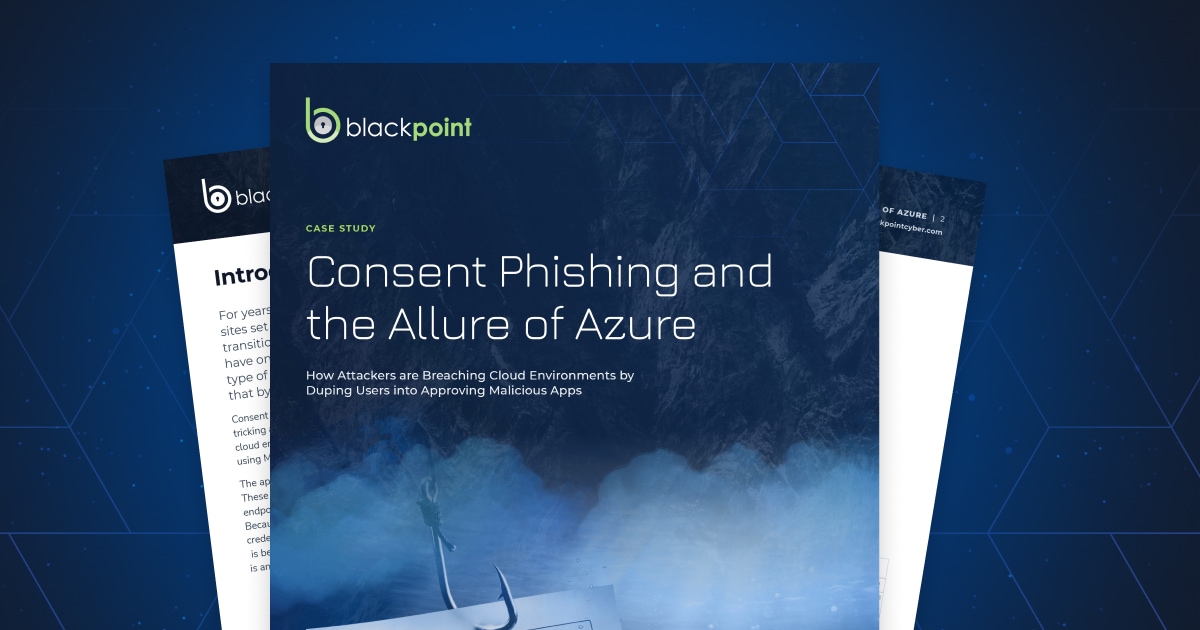 BlackpointUS's tweet photo. Hackers are increasingly breaching Microsoft cloud environments by duping users into approving malicious third-party Azure apps.   
Learn how a #consentphishing attack works and why they're effective despite MFA. 
Download our case study: https://t.co/iqeNrtzfBh 
#MSP #MDR https://t.co/0oPJRVoPYq