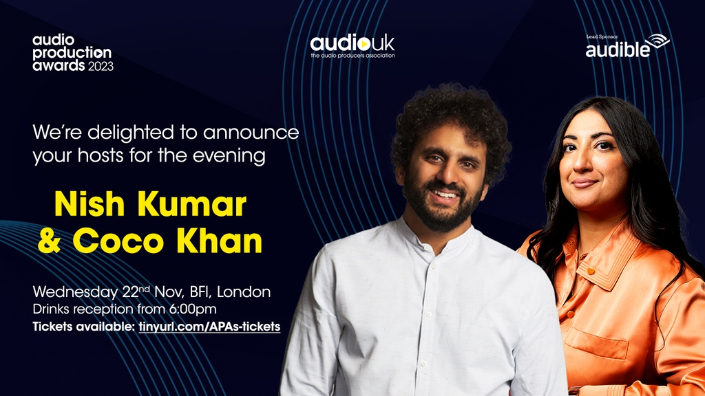 podspike's tweet image. ✨Huge Congrats to the all the nominees at this year&apos;s #APAs23 🙌 👉 @weareaudiouk

The Awards (sponsored by Audible) will be held at the BFI, London on 22nd Nov, hosted by the brilliant @MrNishKumar @cocobyname 🙌

We can&apos;t wait! Buy your tickets here: tinyurl.com/APAs-tickets✨