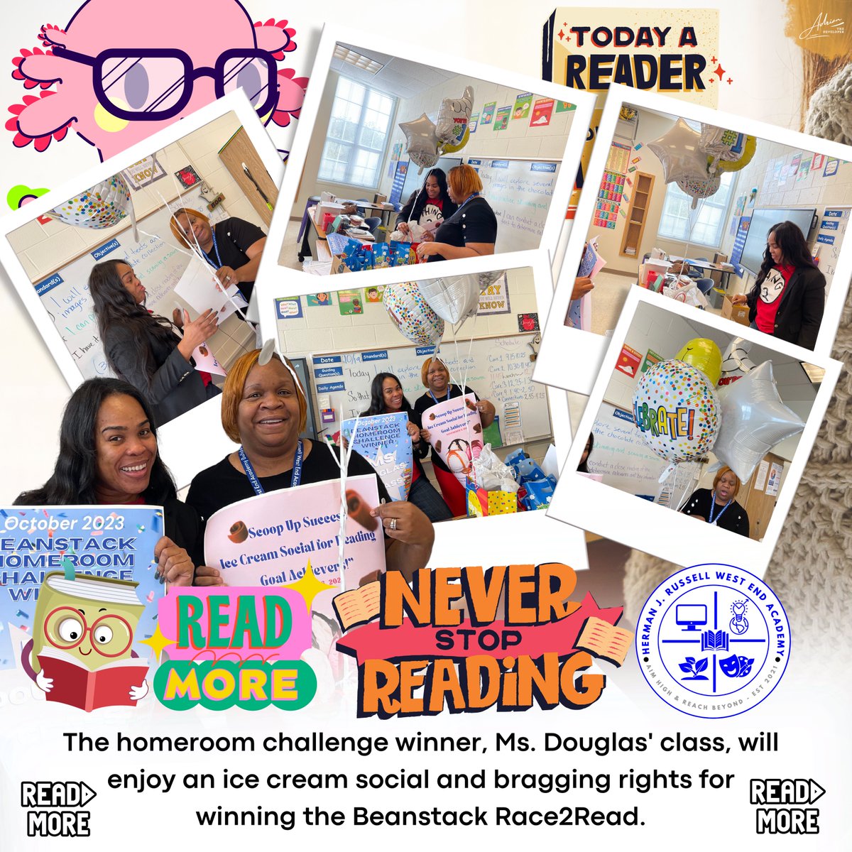 Herman J. Russell West End Academy (@apshjrussell) on Twitter photo The homeroom challenge winner, Ms. Douglas' class, will enjoy an ice cream social and bragging rights for winning the Beanstack Race2Read. @TDGreen_APS <a href="/Retha_Woolfolk/">Dr. Margul Retha Woolfolk</a> <a href="/HRWEACOUNSELING/">HJRWEACounseling</a> <a href="/apsupdate/">ATL Public Schools</a> <a href="/DRVENZEN_aps/">Dr. Marc Venzen</a> <a href="/HJRWEAMEDIA/">Nikki Bivins</a> The homeroom challenge winner, Ms. Douglas' class, will enjoy an ice cream social and bragging rights for winning the Beanstack Race2Read. @TDGreen_APS <a href="/Retha_Woolfolk/">Dr. Margul Retha Woolfolk</a> <a href="/HRWEACOUNSELING/">HJRWEACounseling</a> <a href="/apsupdate/">ATL Public Schools</a> <a href="/DRVENZEN_aps/">Dr. Marc Venzen</a> <a href="/HJRWEAMEDIA/">Nikki Bivins</a>