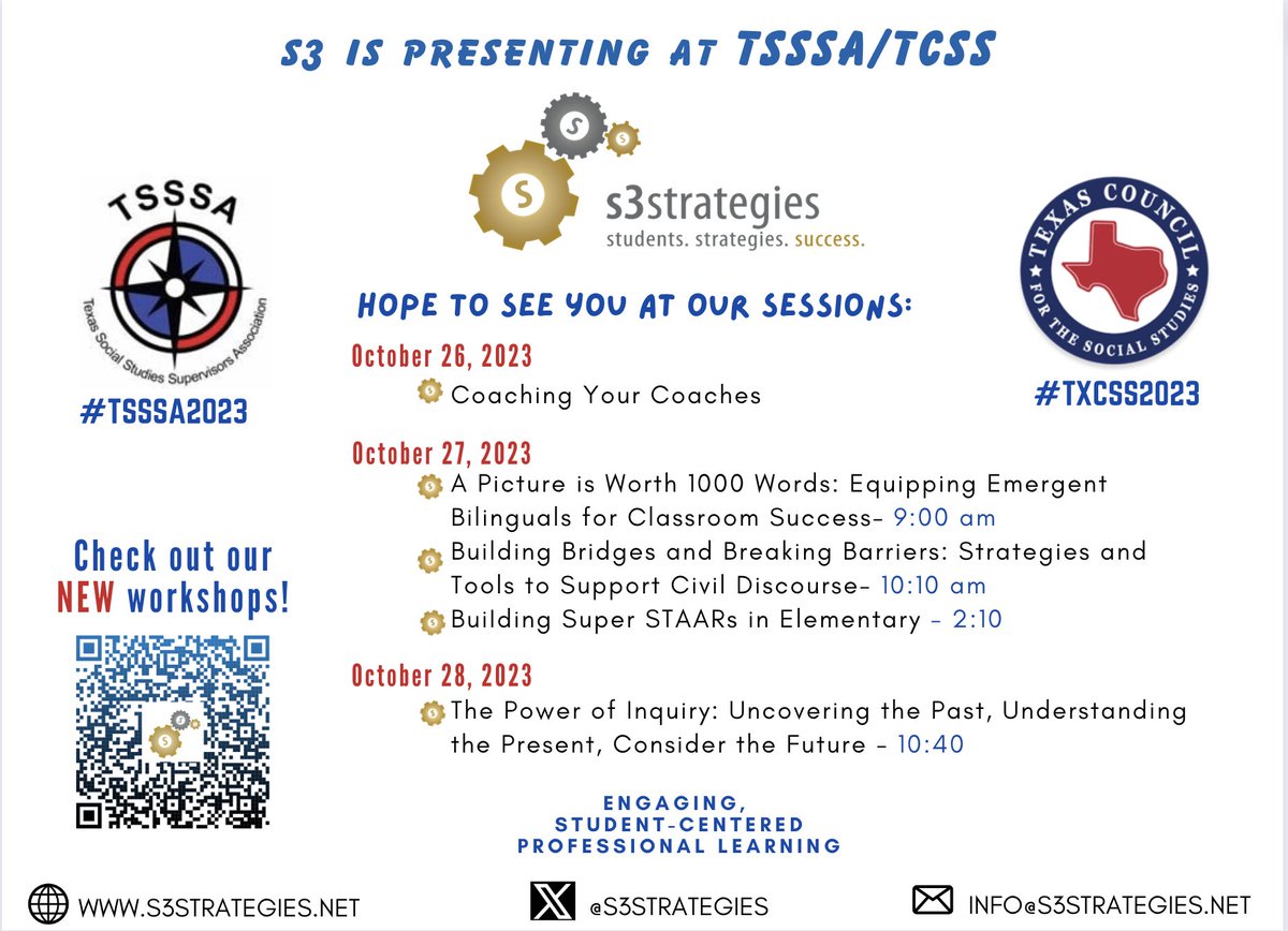 We are so excited to share strategies at the TSSSA/TCSS Conference this week in Houston.  Hope to see you at our sessions!  @TXTSSSA <a href="/TXCSS/">TCSS</a> #TXCSS2023 <a href="/s3strategies/">🆂3🆂🆃🆁🅰🆃🅴🅶🅸🅴🆂</a> #studentengagement #activelearning #socialstudies