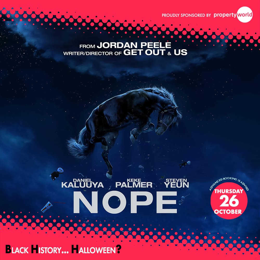 Is  it a bird? Is it a plane? ... Nope. This month, we celebrate both Black  History Month and Halloween with the 3rd, extraordinary film of Jordan  Peele - the mastermind behind Get Out and Us. #Nopefilm #JordanPeele #BHM2023 #Halloween