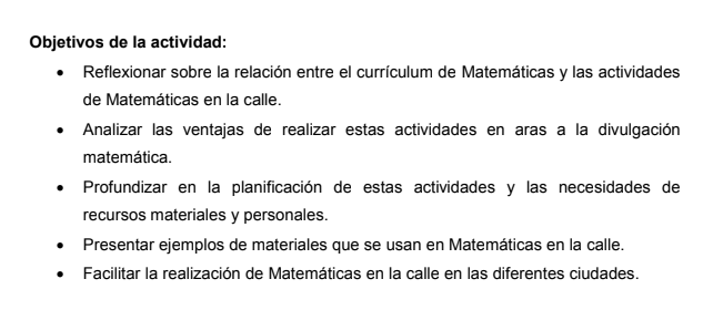'𝑴𝒂𝒕𝒆𝒎𝒂́𝒕𝒊𝒄𝒂𝒔 𝒆𝒏 𝒍𝒂 𝒄𝒂𝒍𝒍𝒆', seminario organizado por la #FESPM 

📅27 y 28 de octubre

📍Leganés, Madrid

Objetivos 👇🏽👇🏽