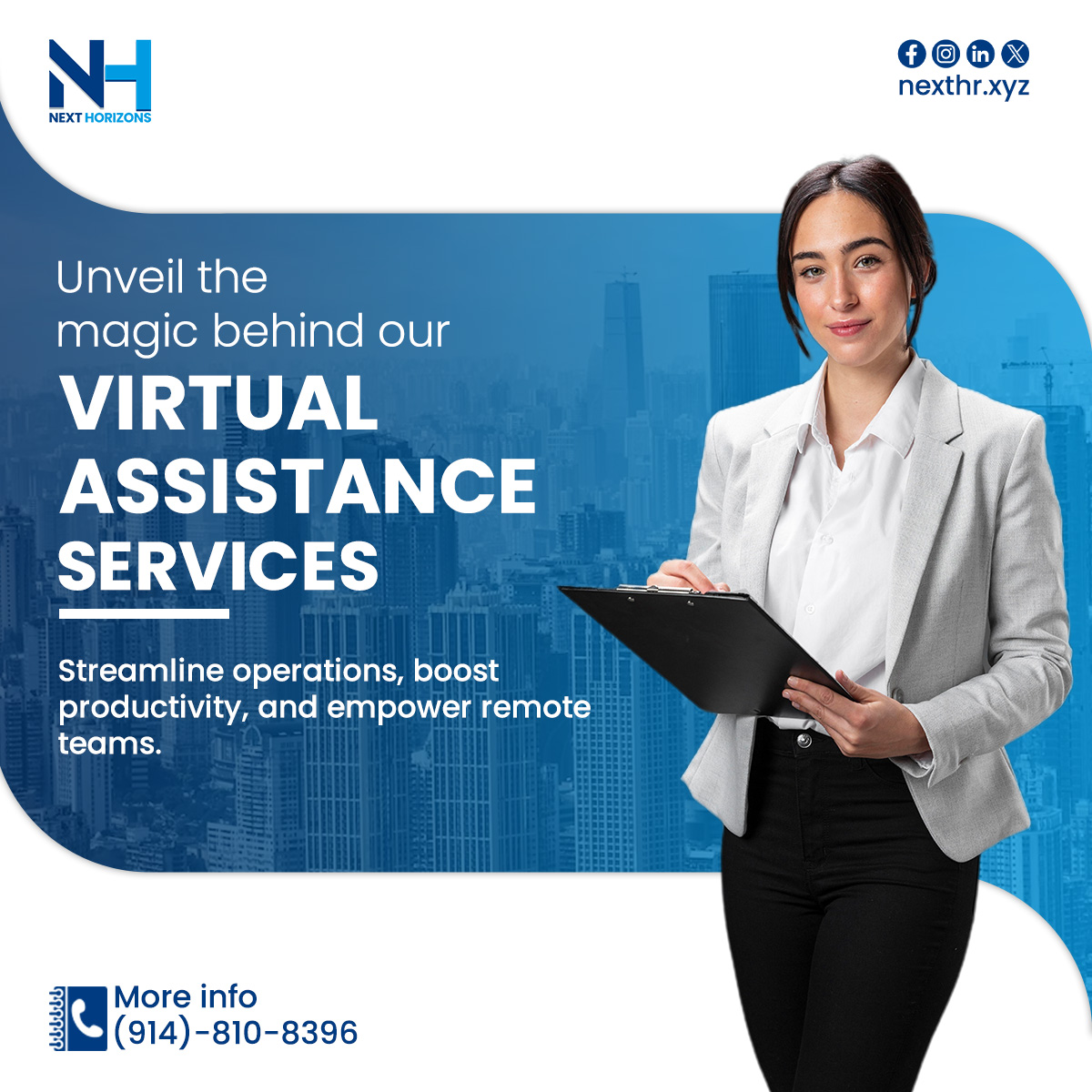 nexthorizonsllc's tweet photo. 🔓Unlock a world of efficiency with our virtual assistance service!
⏲ Let us handle the tasks that free up your time, so you can focus on what truly matters.
#VirtualAssistant #EfficiencyBoost #ProductivityPartner https://t.co/q7MAb1cFxx