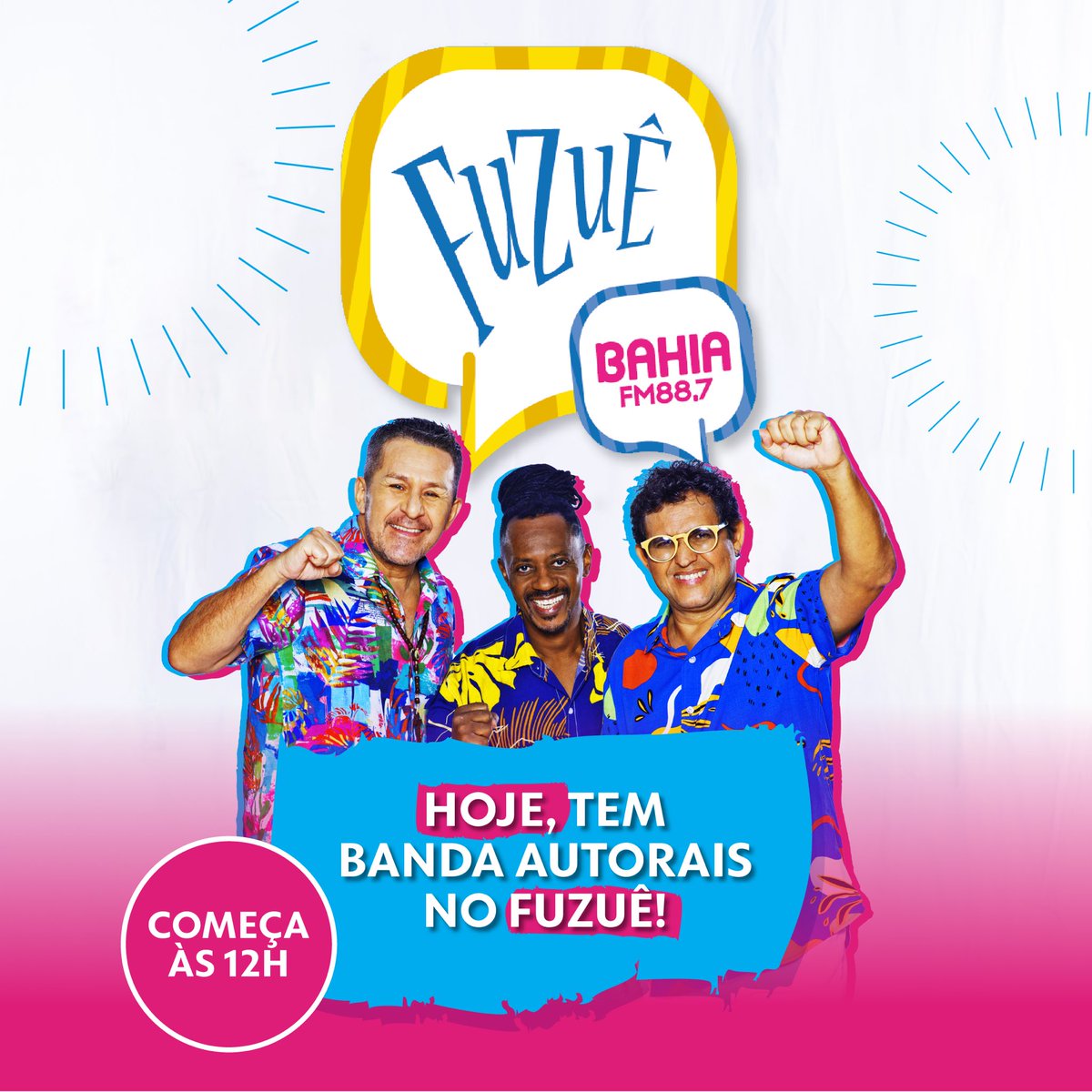 BahiaFM88's tweet photo. Fique ligadinho no nosso Fuzuê viu? 🤩 Hoje vamos receber @autoraisoficial!! 
Sintoniza 88,7 no radinho ou no https://t.co/r8WZu0JMnp e vem curtir essa segunda-feira com a gente!!

#bahiafm #fuzuê #alegriatododia https://t.co/yCxVfK8AQr