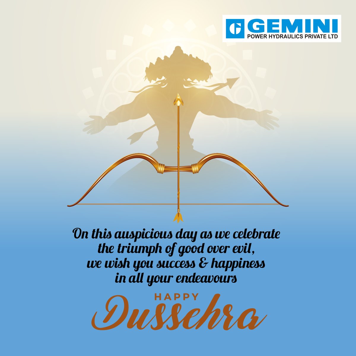 GeminiPowerHyd's tweet photo. "May the triumph of good over evil fill your life with joy and prosperity. Happy Dussehra to you and your loved ones! 🏹🌟 #Dussehra #FestivalOfVictory #GoodOverEvil https://t.co/CeTmseKtRl