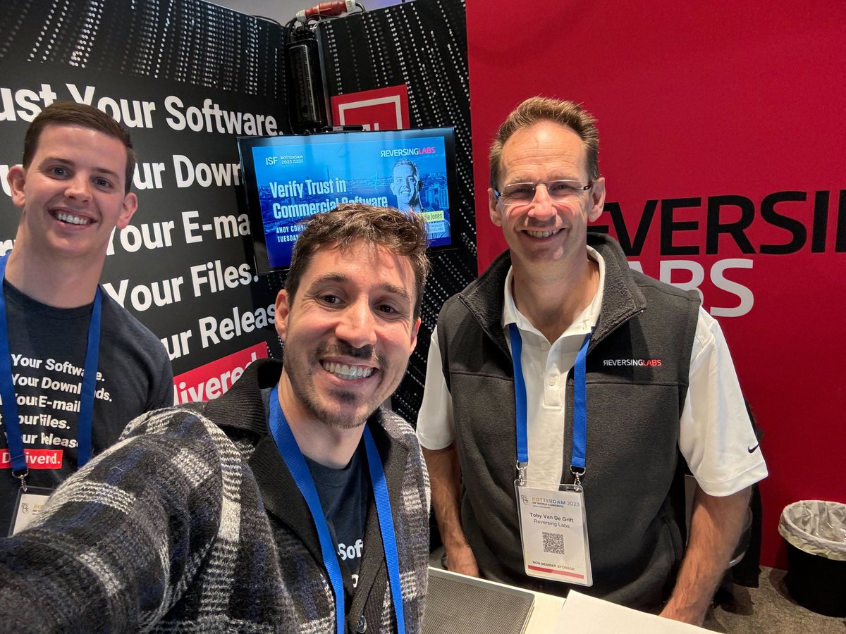 ReversingLabs's tweet photo. The ReversingLabs Team is at ISF World Congress in Rotterdam! If you are there, be sure to stop by the stand for some swag and to chat about software security.
#Rotterdam2023 #ISFCongress #BetterCybersecurity https://t.co/d4ePLoE5by