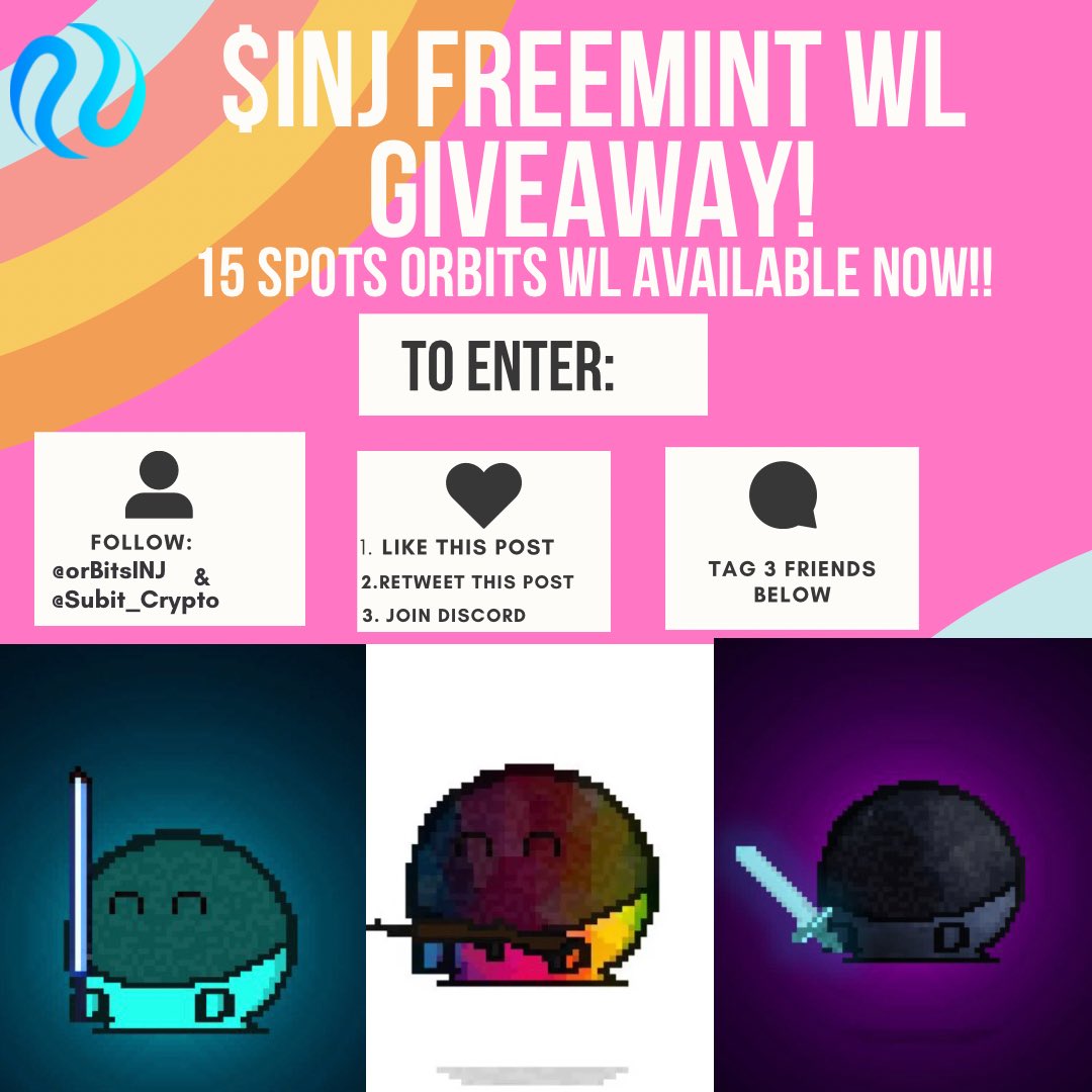 Subit_Crypto's tweet image. 🏆 $INJ #FreeMint WL Giveaway!🎁💙

Ninjas!  🥷 I was lucky to get my hands on 15x WL spots on this hyped project

🎊 15x WL to #orBITS 🎊

1️⃣ Like, Rt and tag 3 #Ninjas!
2️⃣ Follow @Subit_Crypto and @orBitsINJ
3️⃣Join discord: discord.gg/ktwfBgvn

24hrs ⏳
It’s Huge🔥🔥 
#NFT