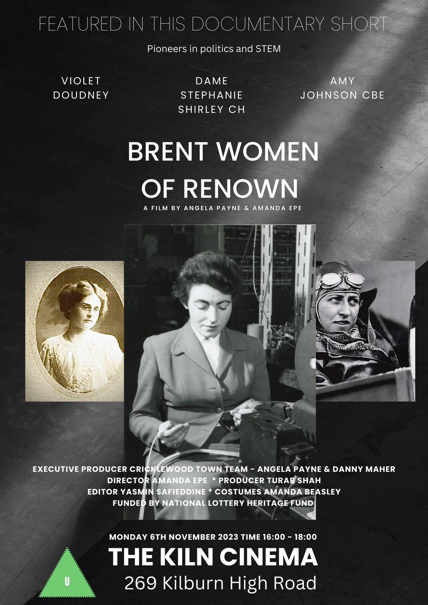 Have you booked your free ticket yet to the premiere of Brent Women of Renown screening, Kiln Theatre 4pm Monday 06/11/23 thanks to @HeritageFundL_S #brentwomenofrenown #filmscreening #heritage