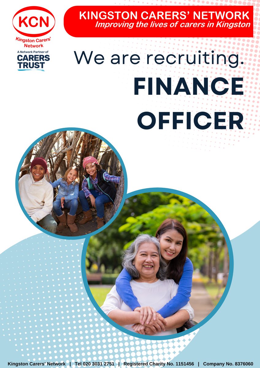 We are hiring! We're a lovely team looking for a part-time Finance Officer to track and maintain records of all income received and costs incurred by the organisation using Sage and provide a host of other financial admin support to KCN. Visit kingstoncarers.org.uk