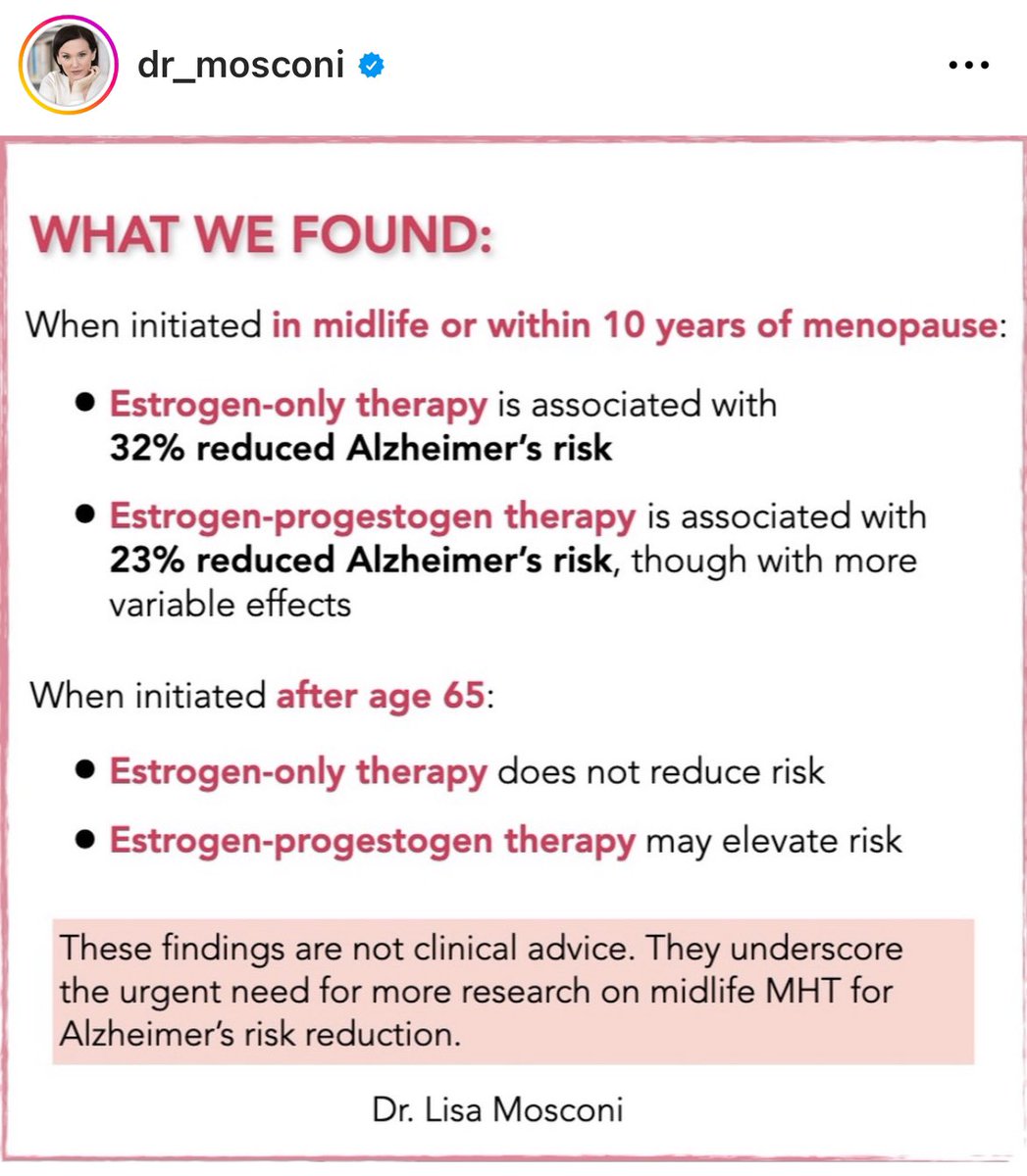 This is a really important new study from <a href="/dr_mosconi/">Dr. Lisa Mosconi</a> looking into the effects of HRT on Alzheimer’s risk, using data from over 6 million women worldwide. 

You can view the full findings here: frontiersin.org/articles/10.33…