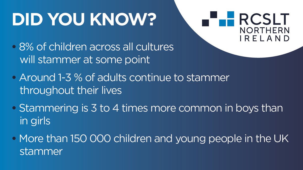 RCSLTNI's tweet photo. Stammering &amp; stuttering are exactly the same thing! It’s just a different word but they mean the same.  
Here are some more facts about stammering... do any surprise you? 
#ISAD2023 #MySLTDay @WesternHSCTrust #stammering #stuttering https://t.co/dIGDCTHlOV
