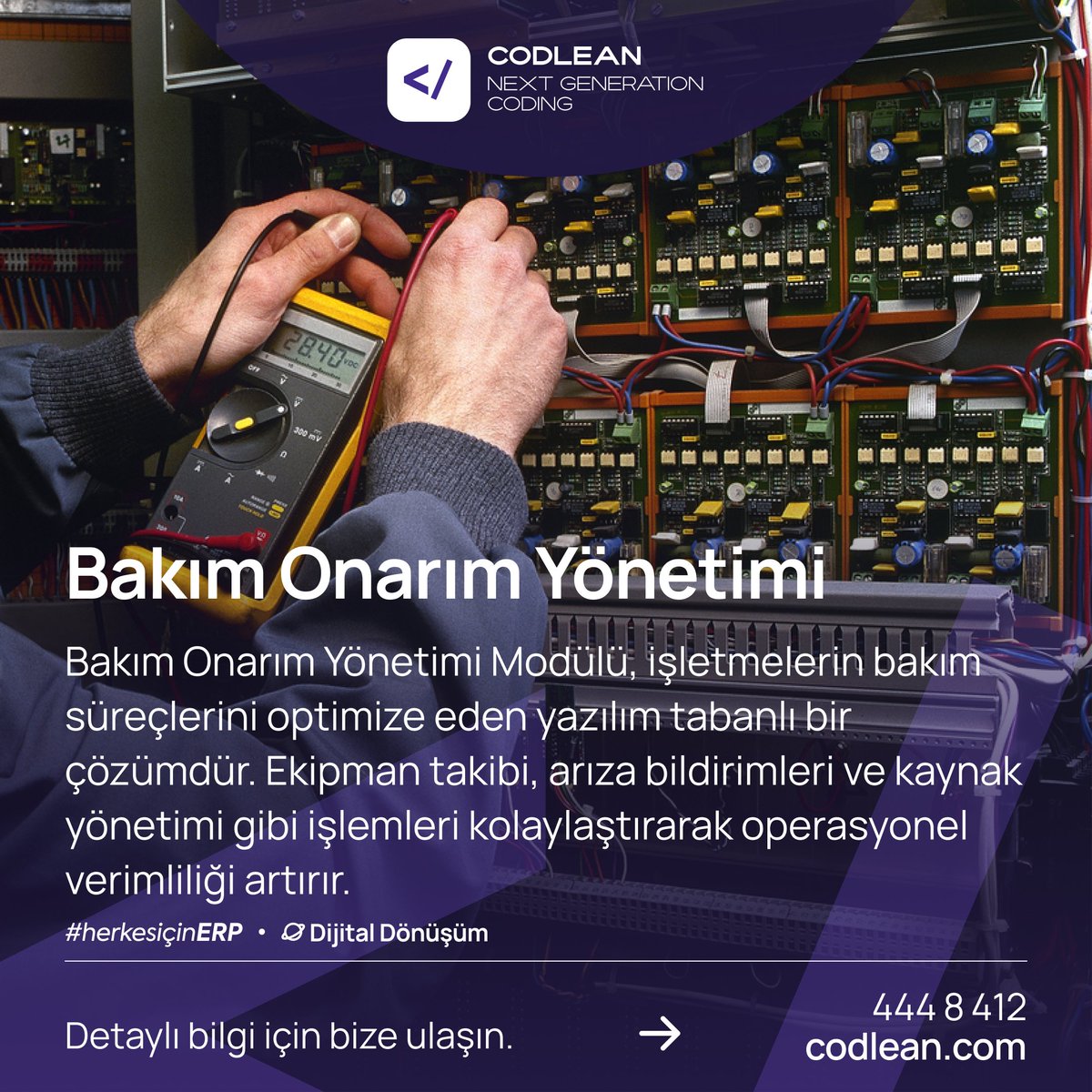 Bakım Onarım Yönetimi Modülü, endüstriyel ve ticari işletmelerin bakım süreçlerini yönetmek için tasarlanmış kapsamlı bir yazılım çözümüdür. 

İlgili Modül: Bakım Onarım Yönetimi
https:codlean.com/tr/codlean-erp…

#bakımonarım #bakımonarımyönetimi #codlean