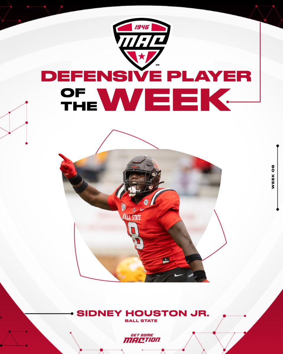 MACSports's tweet photo. .@sidneyhouston45 contributed both Ball State sacks in a 24-17 win over the Chippewas, and three of the Cardinals seven TFL. 

With the game on the line in the fourth quarter and CMU driving past midfield in the final minute, Houston's sack stifled Central Michigan's drive to secure Ball State's first conference win.

@BallStateFB | #MACtion