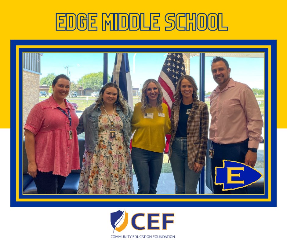 cisdef's tweet photo. In celebration of #principalsmonth23, CEF had the opportunity to bring the leaders of Edge Middle School a treat and discuss how we can best serve their students and staff!
We are thankful for the leadership of Mr. Goff, Mrs. McMahon, Mrs. Robinson, and Mr. Holley!
#cisdef https://t.co/NsFVhNBu4T