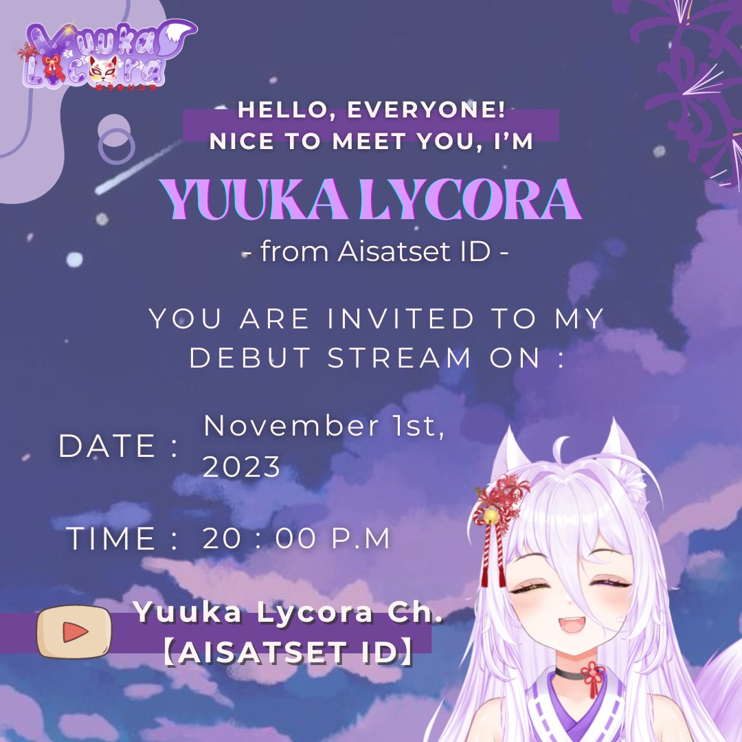 Hewwo! Nice to meet you! I'm Yuuka Lycora and I'm inviting you to my DEBUT STREAM hehe

If you want to leave a message for me, I have prepared a form here!
forms.gle/ACXuswNd1x238X…
Meet you on stream later! hehe 🦊^^