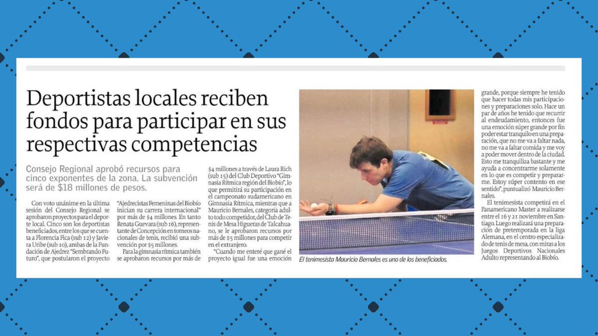 CoreBioBio's tweet photo. 📰 Deportistas locales reciben fondos para participar en sus respectivas competencias ♟️🤸♀️🏓🎾
Compartimos la noticia públicada por Diario El Sur.®️
#corebiobio #ConsejoRegional #gobiernoregionalbiobio https://t.co/1cTZQPamQS