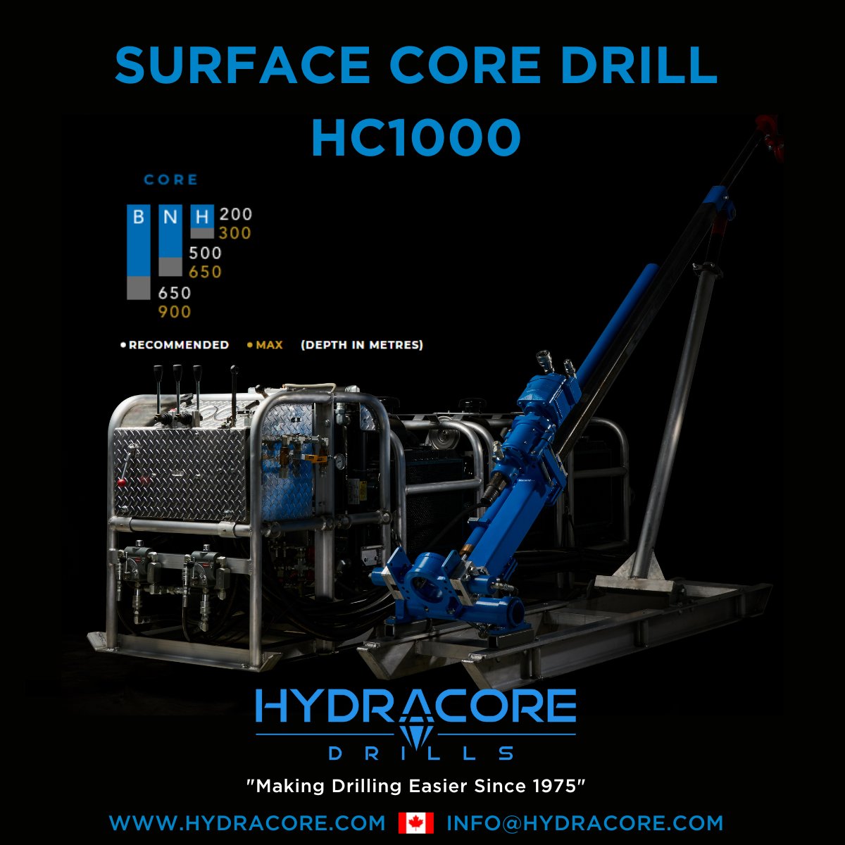 HC1000 Surface Core Drill, 75HP, single or three engine, perfect for heli or man-portable applications, B 650m, N 500m &amp; H 200m.

hydracore.com/surface-drills…

#coredrilling#mineral#core#exploration#mining#explorationdrilling