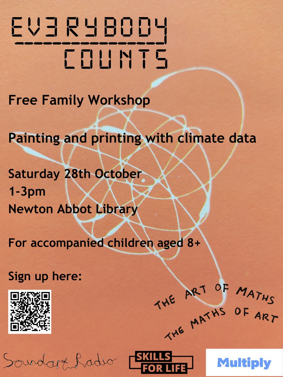 Join @SoundartRadio this Saturday 28th Oct 1-3pm at #NewtonAbbot Library for a Free Family Workshop. We'll be creating Paintings + Prints from Climate Data. Sign up for your free place here: forms.gle/Chx3PGJjQB5PyN… #Devon #halfterm @PassmoreEdwards