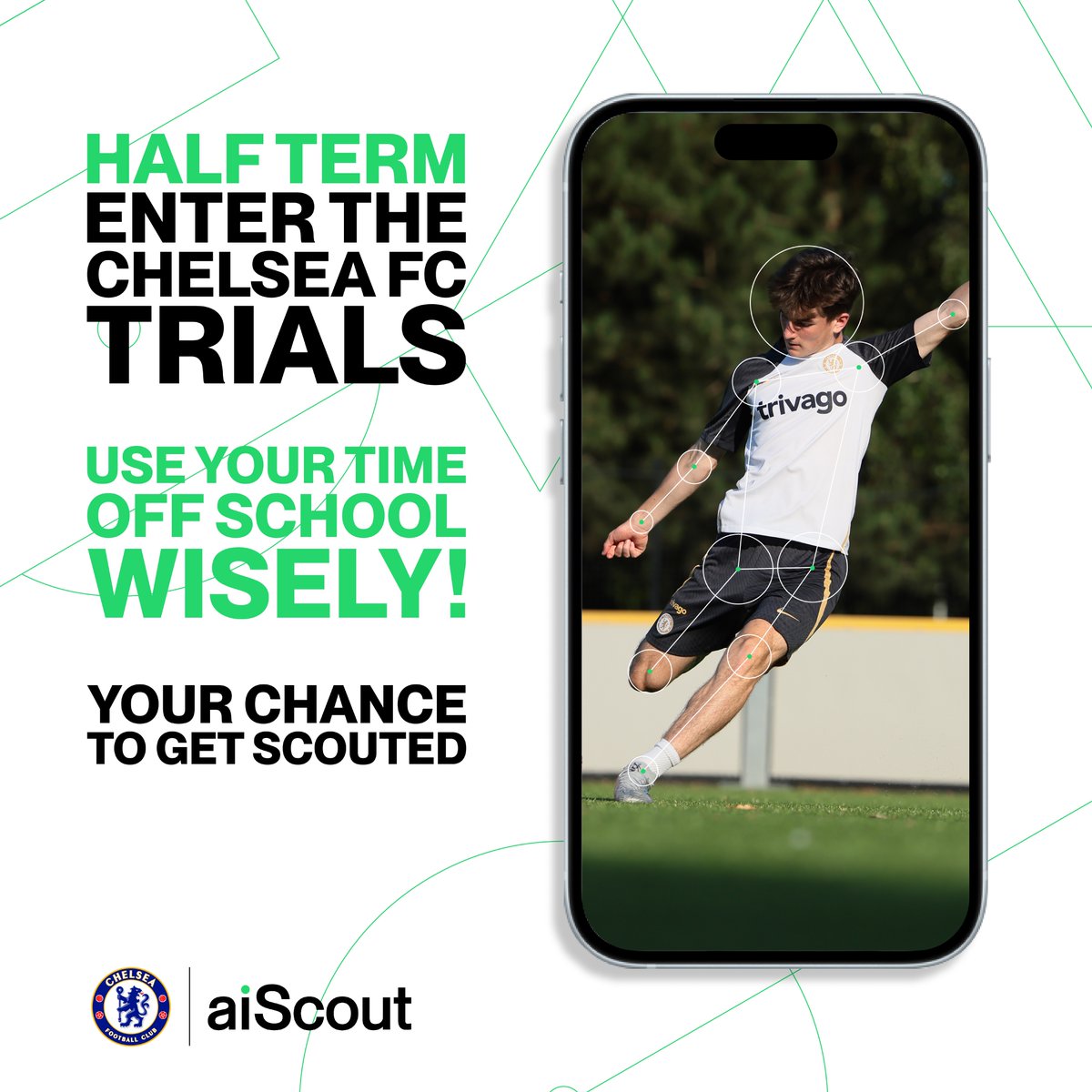 If the kids are bored at home this Half Term, why not download the aiScout app now, and give them the chance to trial for <a href="/ChelseaFC/">Chelsea FC</a> !