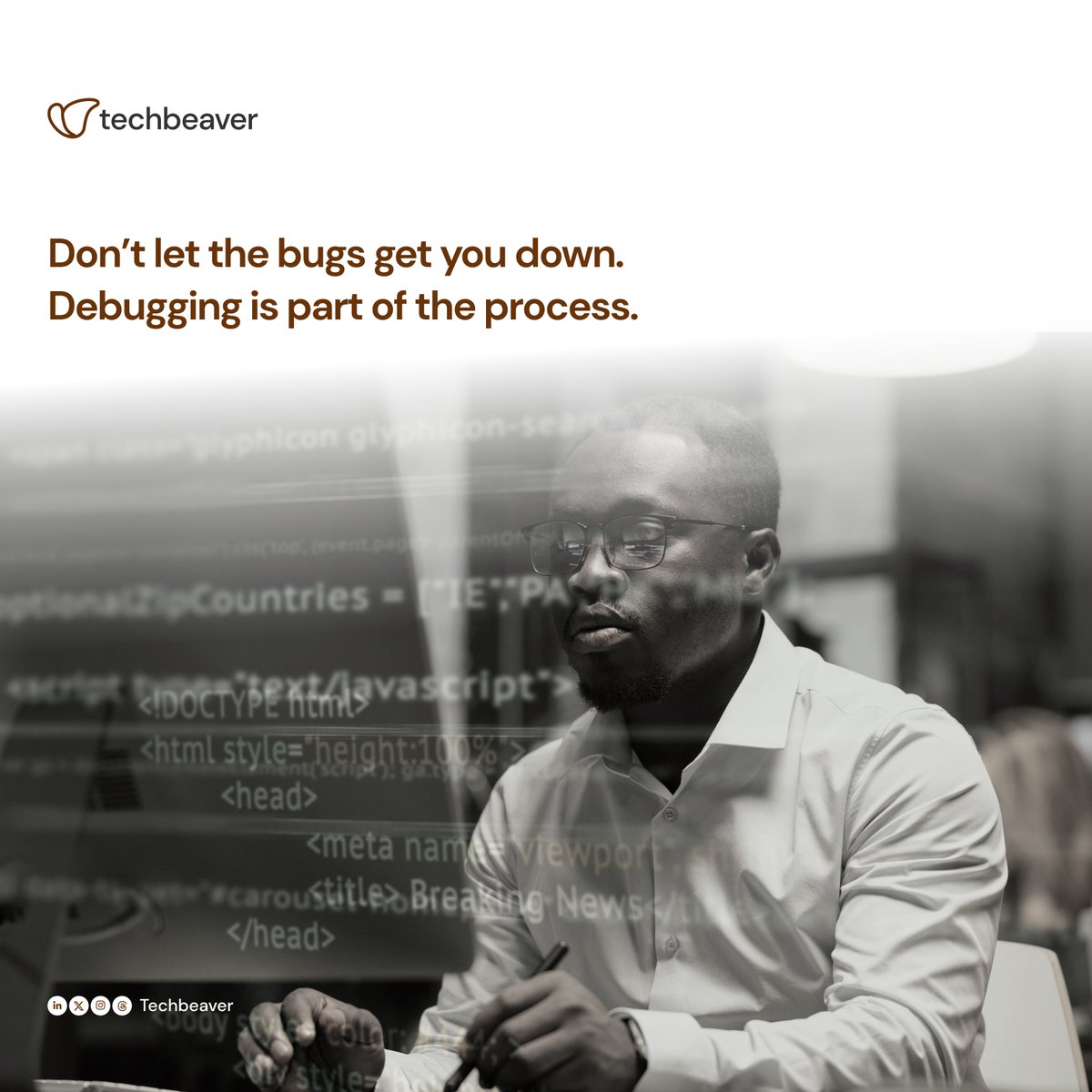 techbeaver_io's tweet photo. Embrace the challenge! Debugging isn't a setback; it's a stepping stone to a more robust solution. Every bug you conquer is a lesson learned and a step closer to success. Keep coding, keep debugging, and keep innovating!
#DebuggingChampion #MondayMotivation #Softwaresolution https://t.co/YVwbcRrLBf