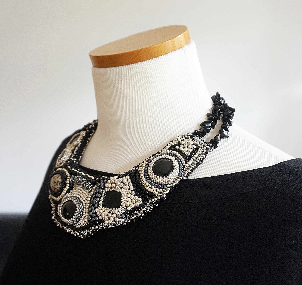 Bead embroidery black and 
silver #statementnecklace #etsy #etsyshop #italianjewelry tizianat.etsy.com/listing/105796…